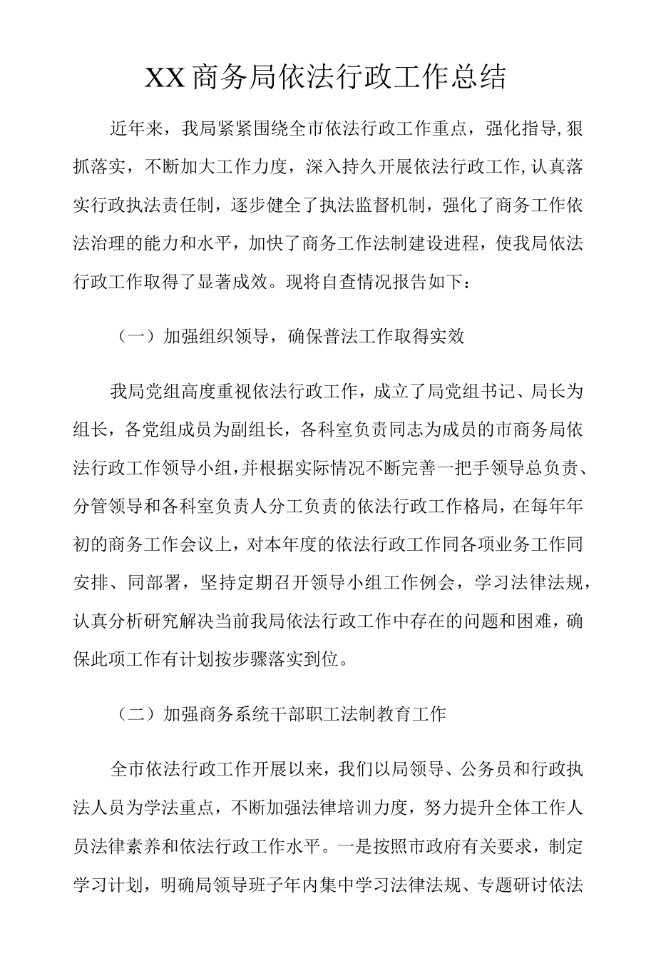 XX商务局依法行政工作总结范文.docx_第1页