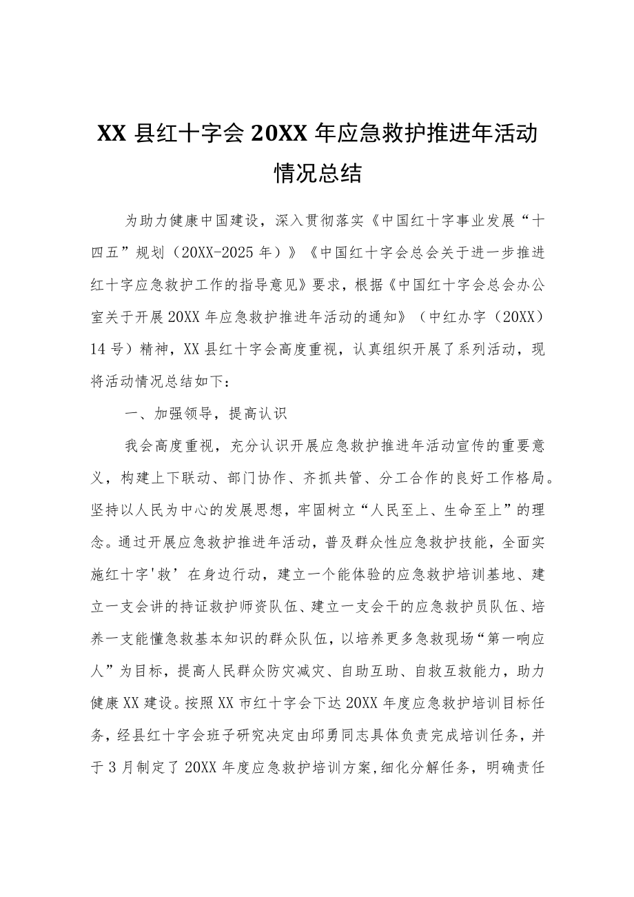 XX县红十字会2021应急救护推进活动情况总结.docx_第1页