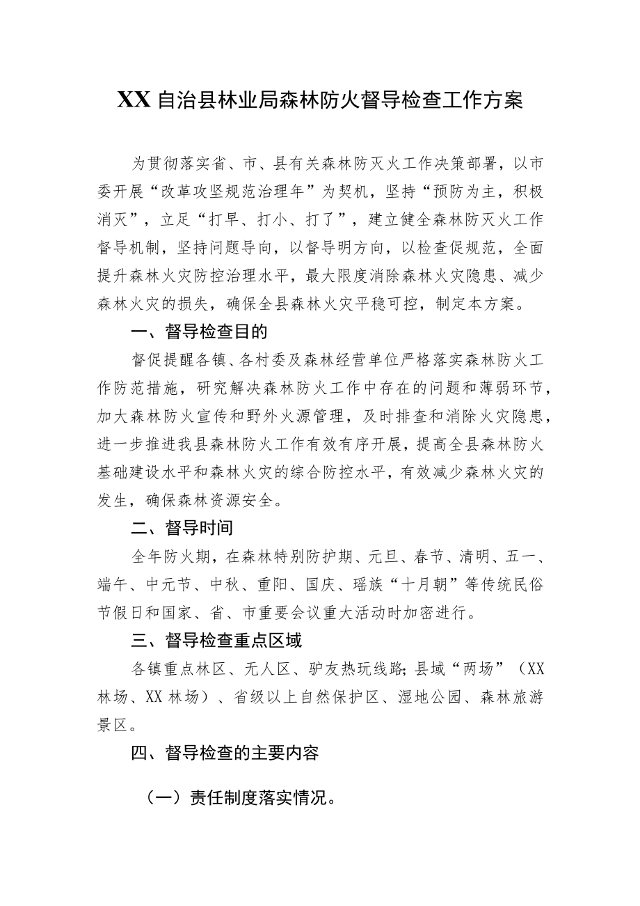 XX县林业局森林防火督导检查工作方案.docx_第1页