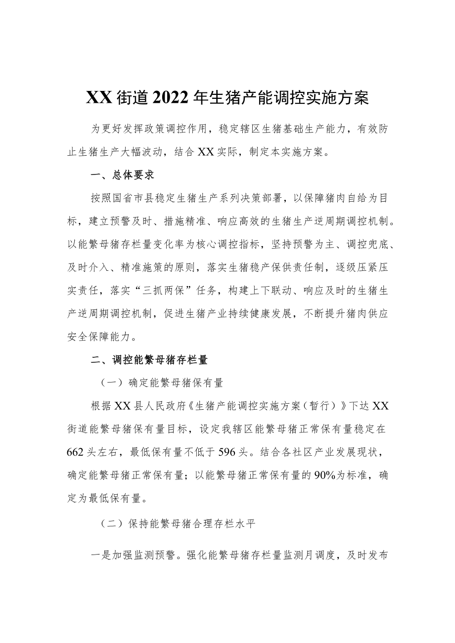 XX街道2022生猪产能调控实施方案.docx_第1页