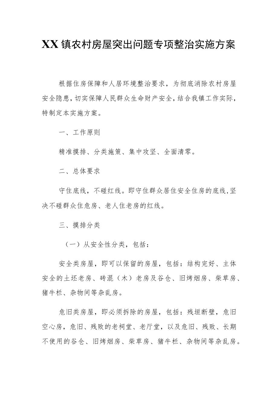 XX镇农村房屋突出问题专项整治实施方案.docx_第1页