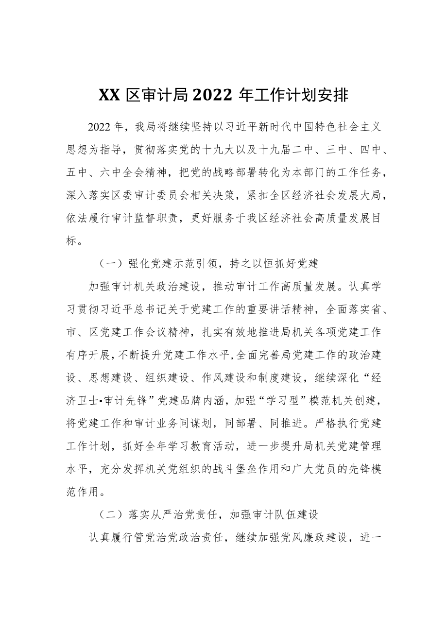 XX区审计局2022工作计划安排.docx_第1页