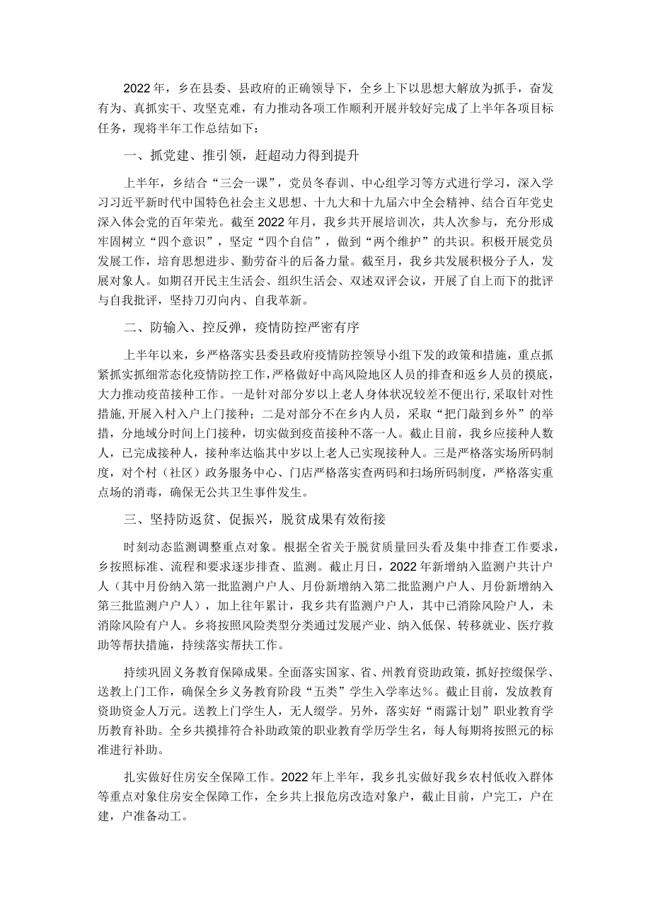 乡2022上半工作总结.docx_第1页