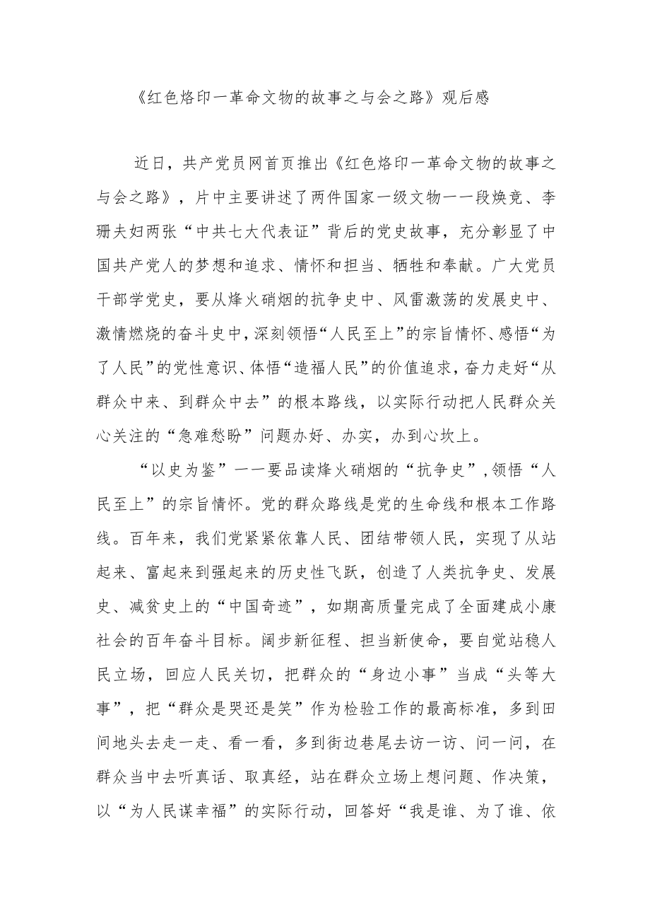 《红色烙印—革命文物的故事之与会之路》观后感.docx_第1页