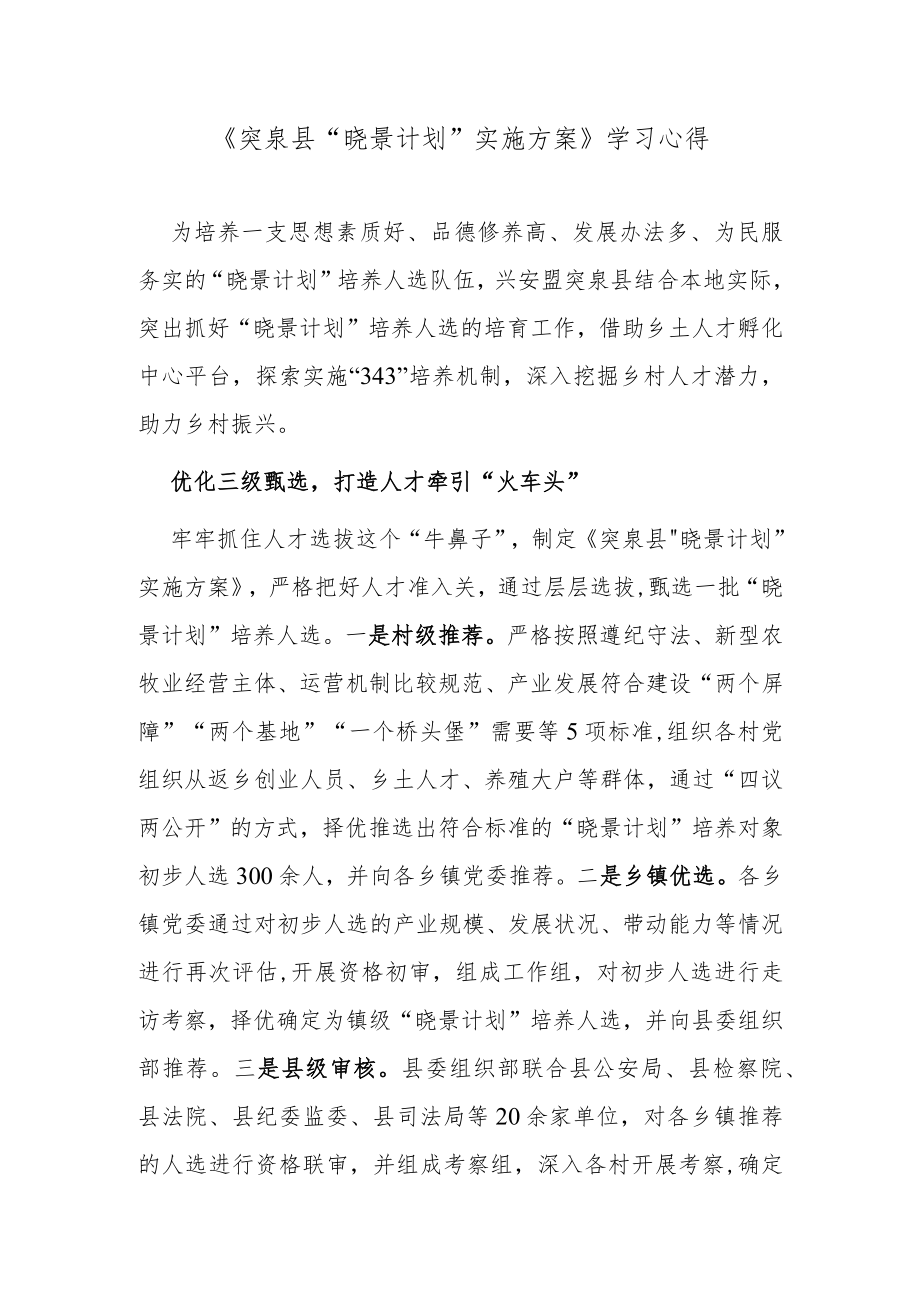 《突泉县“晓景计划”实施方案》学习心得.docx_第1页