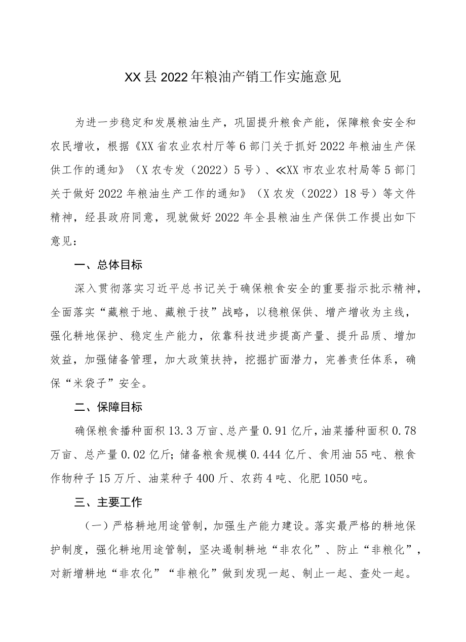 XX县2022粮油产销工作实施意见.docx_第1页