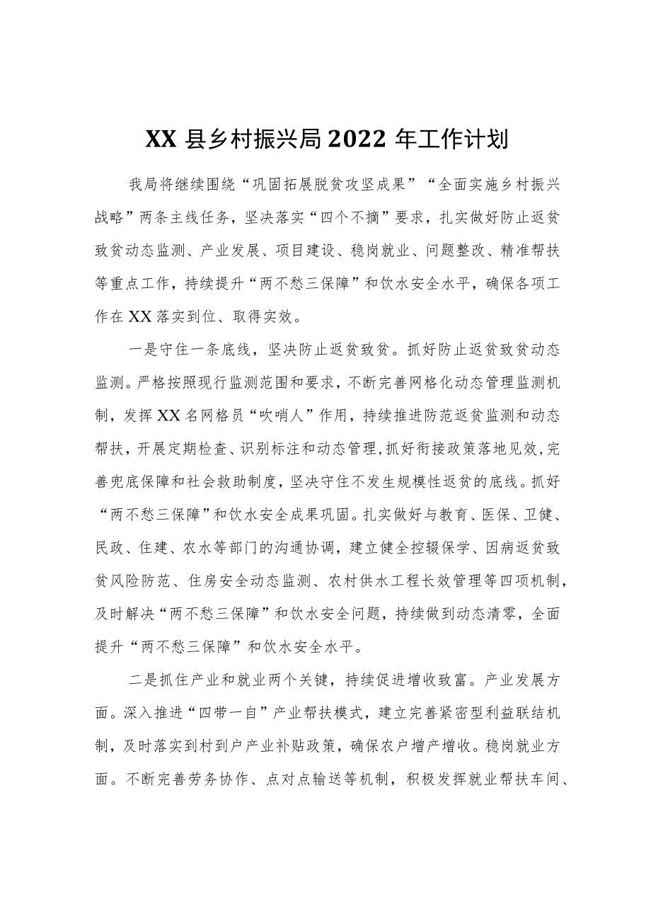 XX县乡村振兴局2022工作计划.docx_第1页