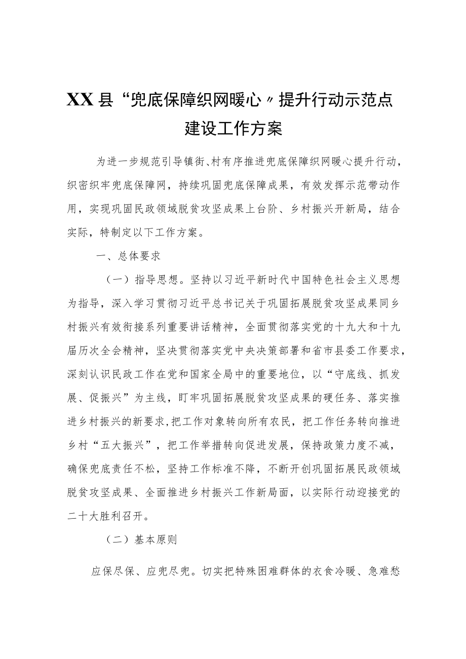 XX县“兜底保障织网暖心”提升行动示范点建设工作方案.docx_第1页