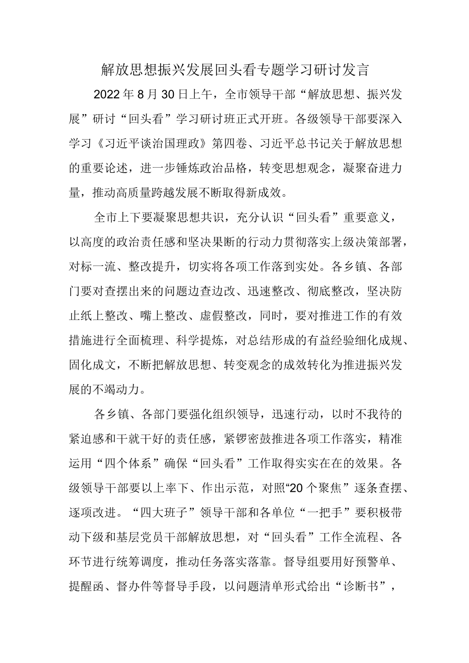 2022解放思想振兴发展回头看-学习研讨发言一.docx_第1页