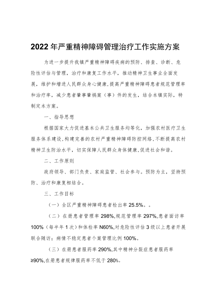 2022严重精神障碍管理治疗工作实施方案.docx_第1页