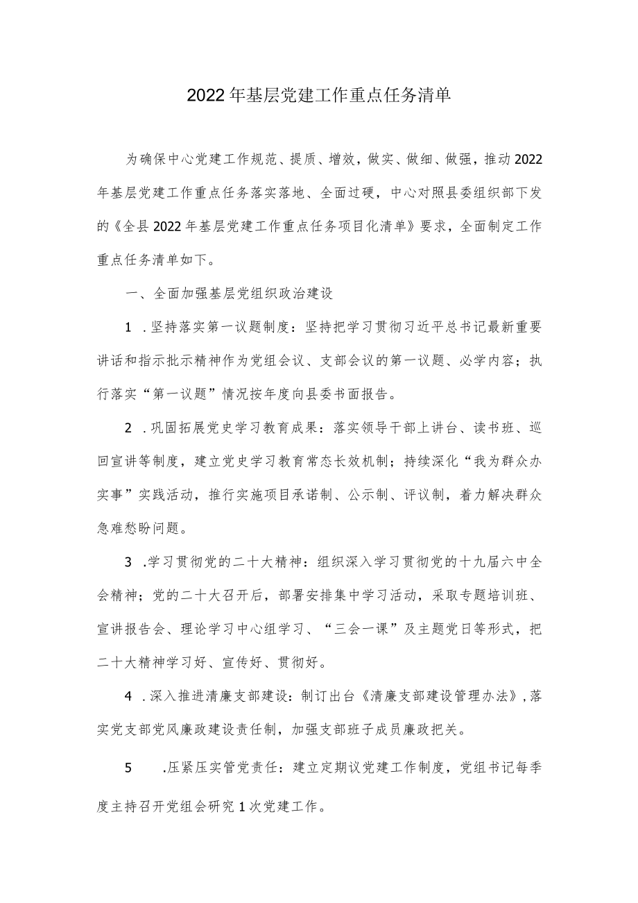 2022基层党建工作重点任务清单.docx_第1页