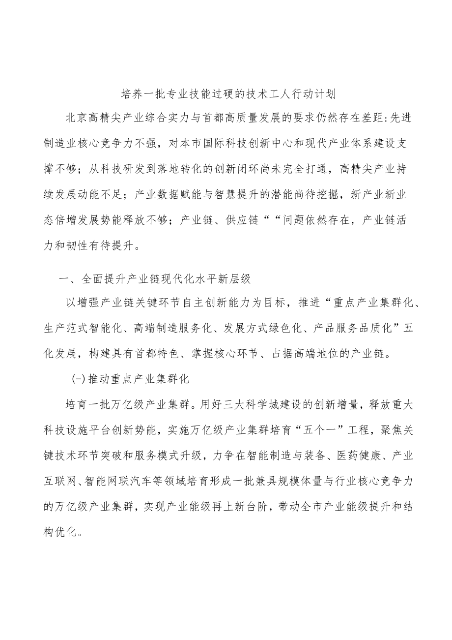 培养一批专业技能过硬的技术工人行动计划.docx_第1页