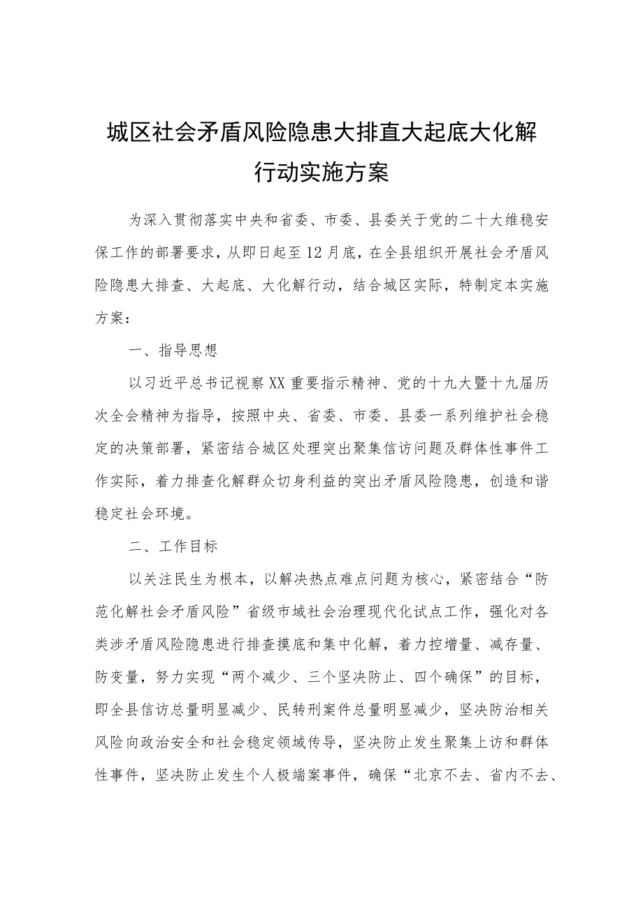 城区社会矛盾风险隐患大排查大起底大化解行动实施方案.docx_第1页