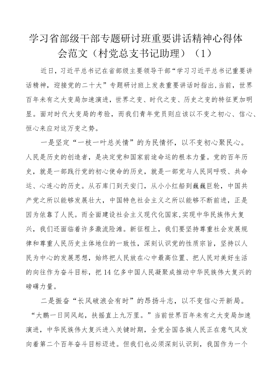 基层干部学习在省部级干部专题研讨班重要讲话精神心得体会范文4篇.docx_第1页