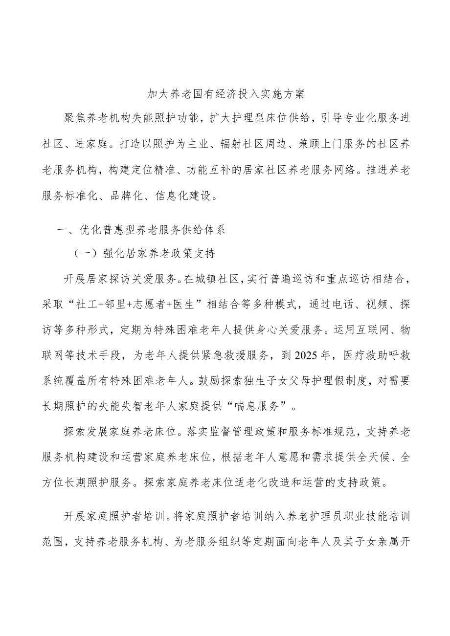 加大养老国有经济投入实施方案.docx_第1页