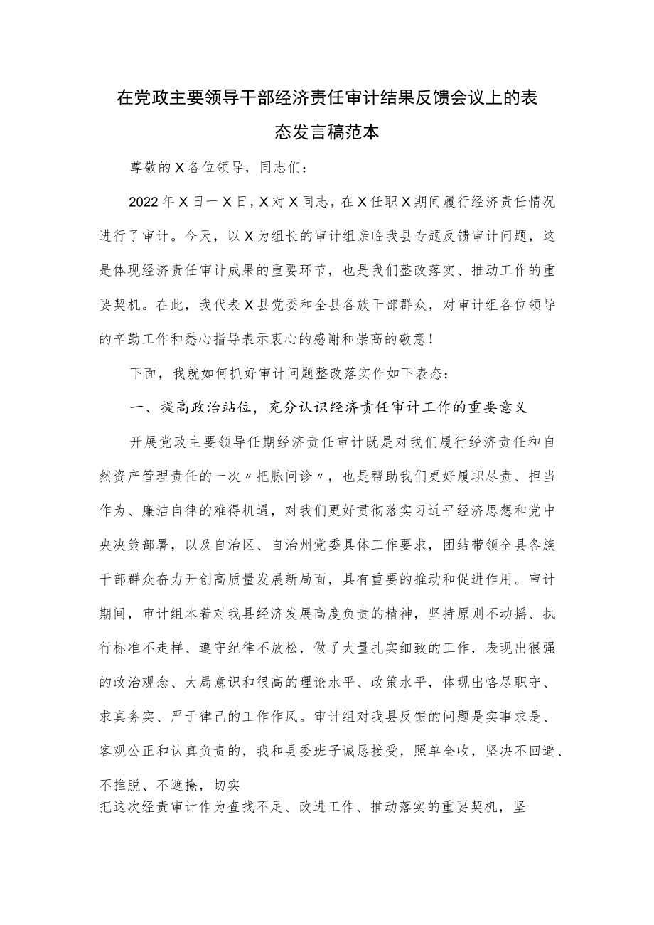 在党政主要领导干部经济责任审计结果反馈会议上的表态发言稿范本.docx_第1页