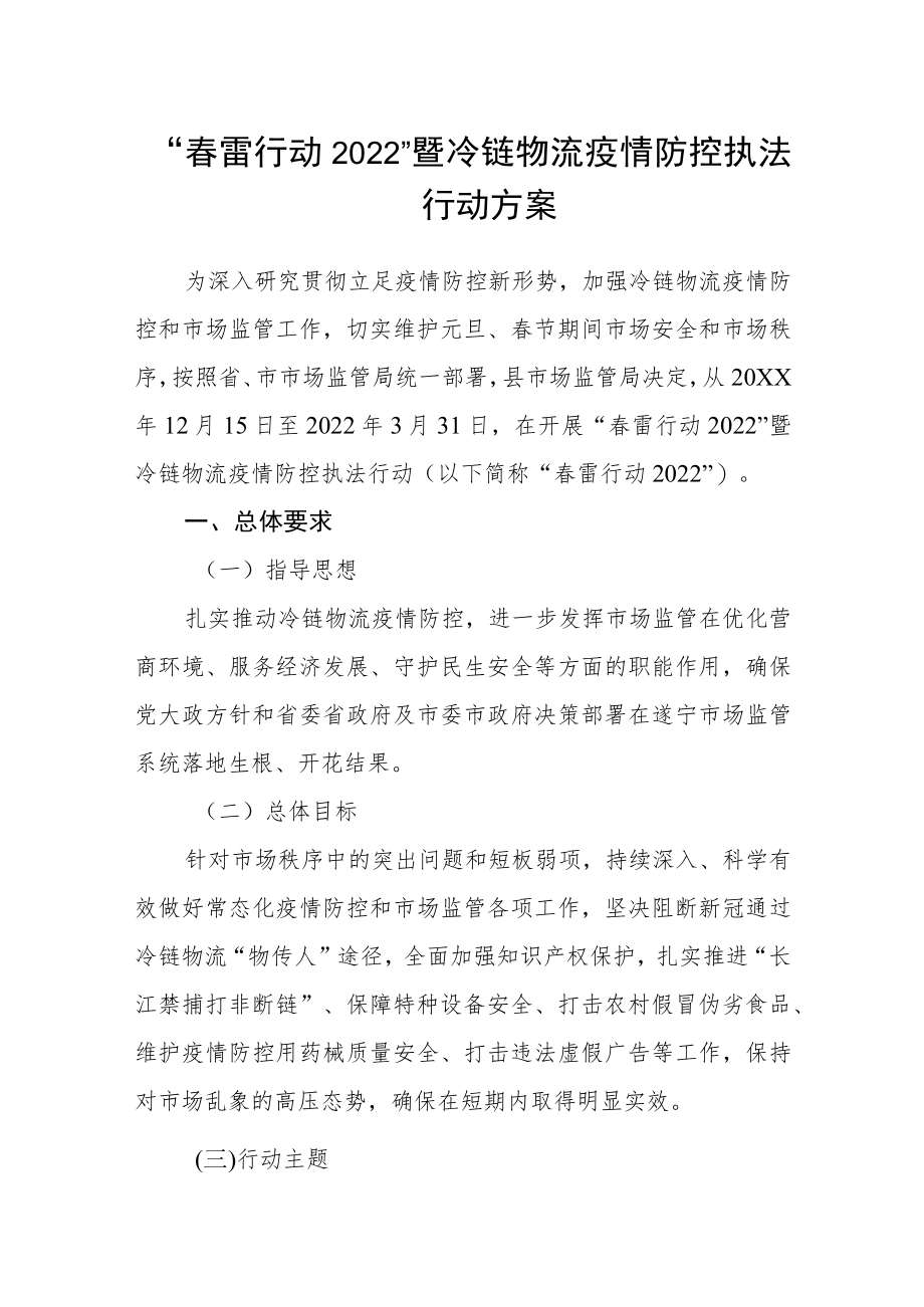 “春雷行动2022”暨冷链物流疫情防控执法行动方案.docx_第1页