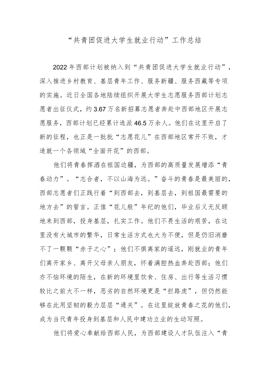 “共青团促进大学生就业行动”工作总结.docx_第1页