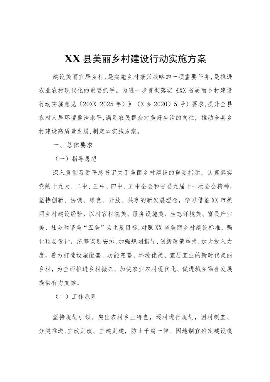 XX县美丽乡村建设行动实施方案.docx_第1页