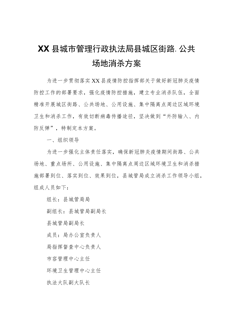 XX县城市管理行政执法局县城区街路、公共场地消杀方案.docx_第1页