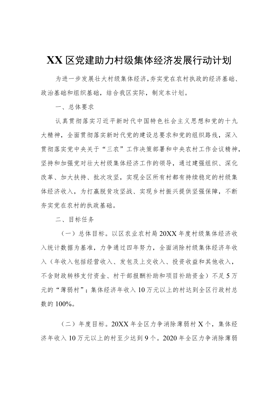 XX区党建助力村级集体经济发展行动计划.docx_第1页