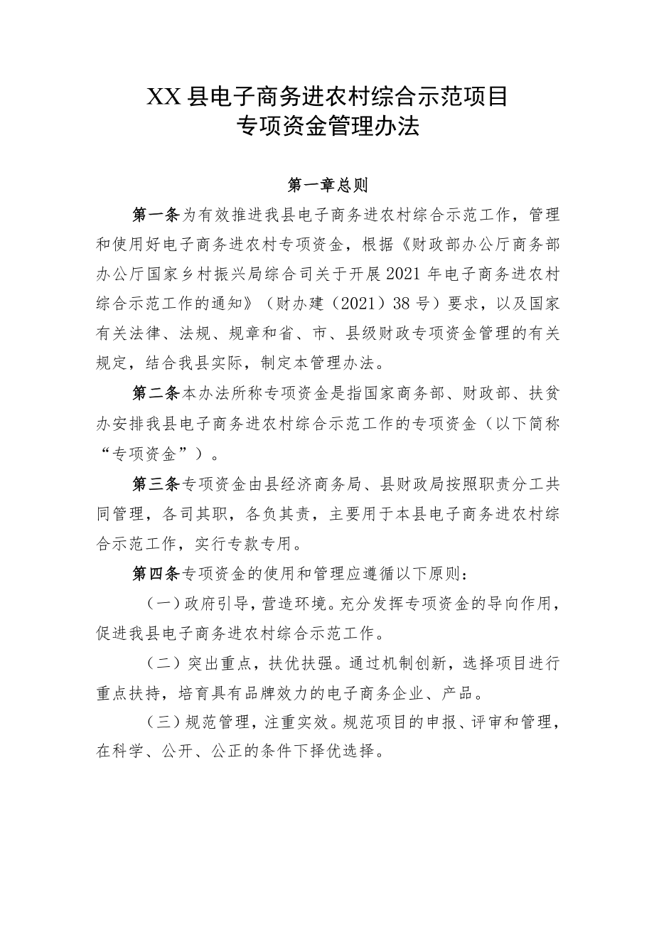 XX县电子商务进农村综合示范项目专项资金管理办法.docx_第1页