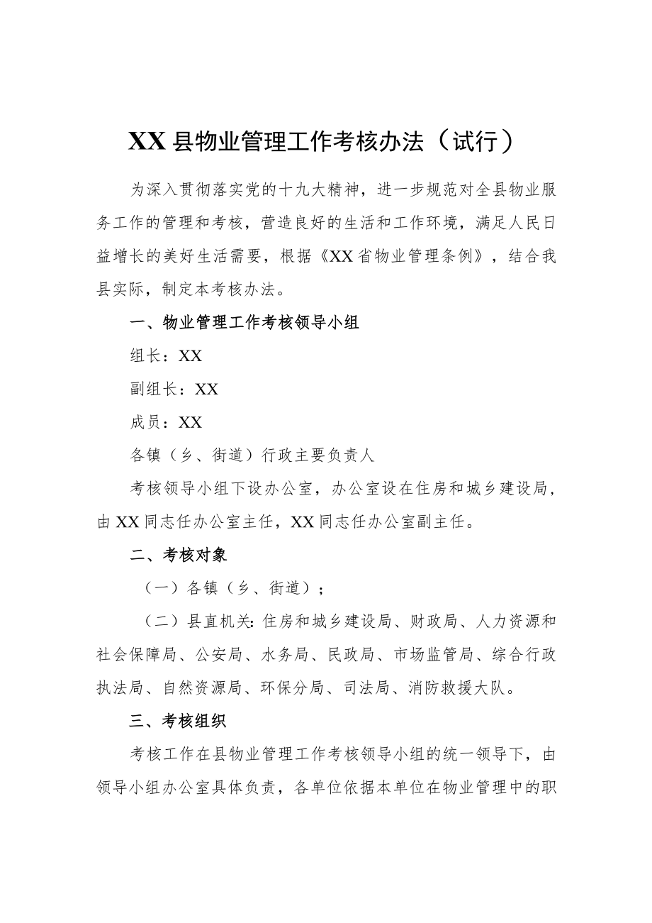 XX县物业管理工作考核办法（试行）.docx_第1页