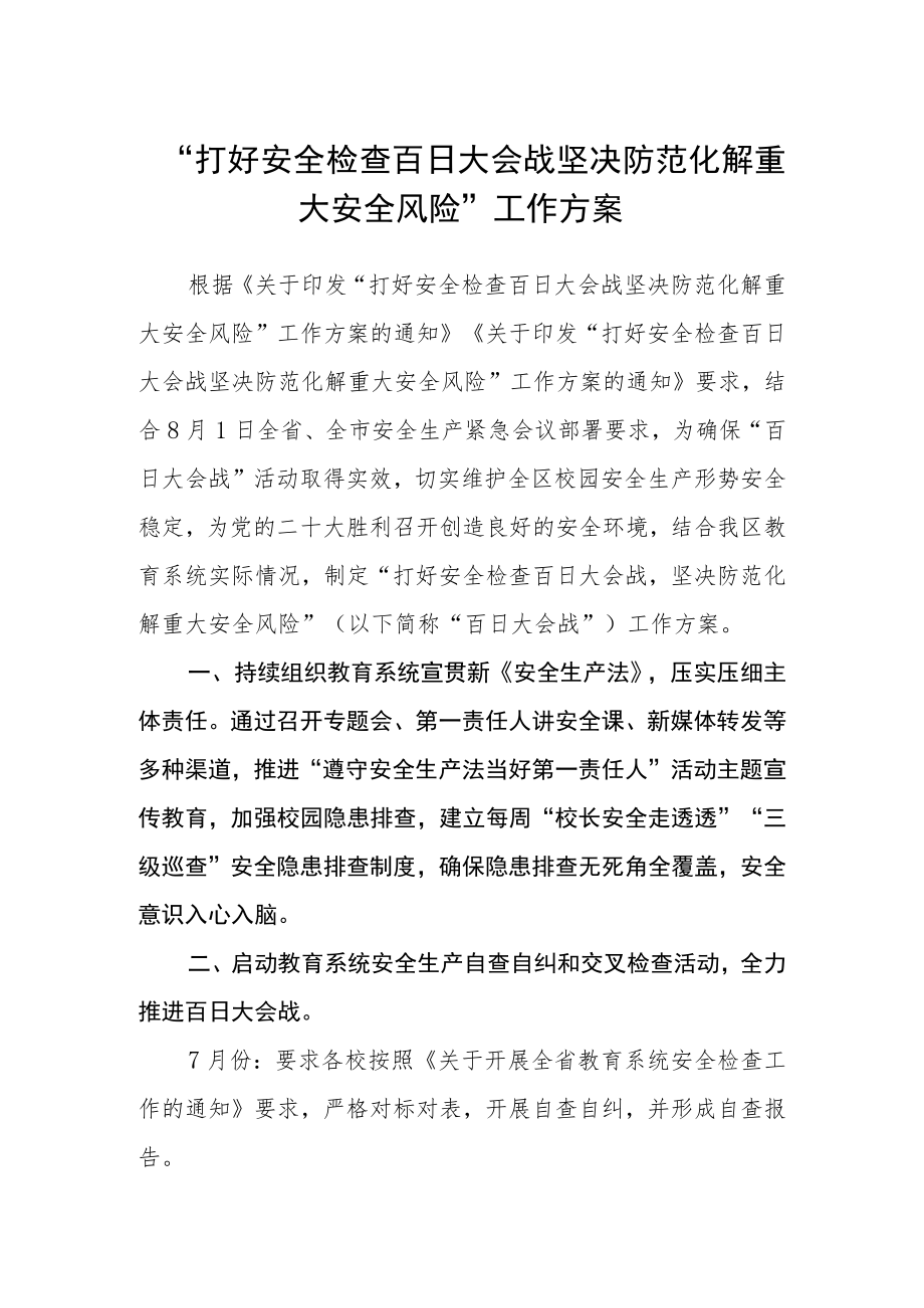 “打好安全检查百日大会战 坚决防范化解重大安全风险” 工作方案.docx_第1页