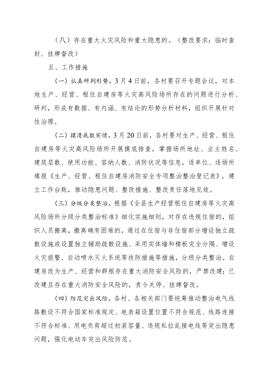 xx乡生产经营租住自建房等火灾高风险场所综合治理实施方案.docx_第3页