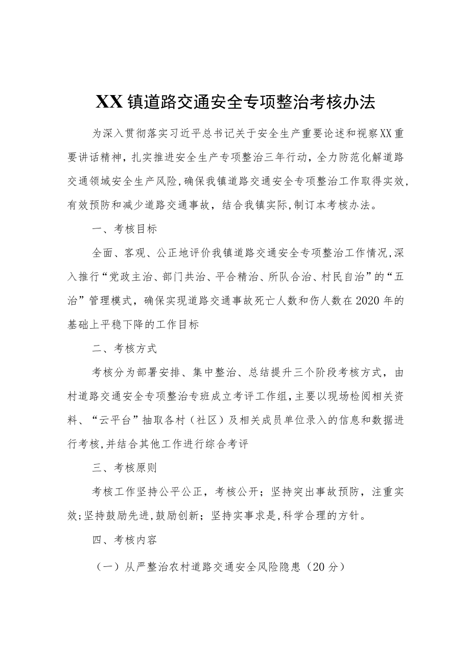 XX镇道路交通安全专项整治考核办法.docx_第1页