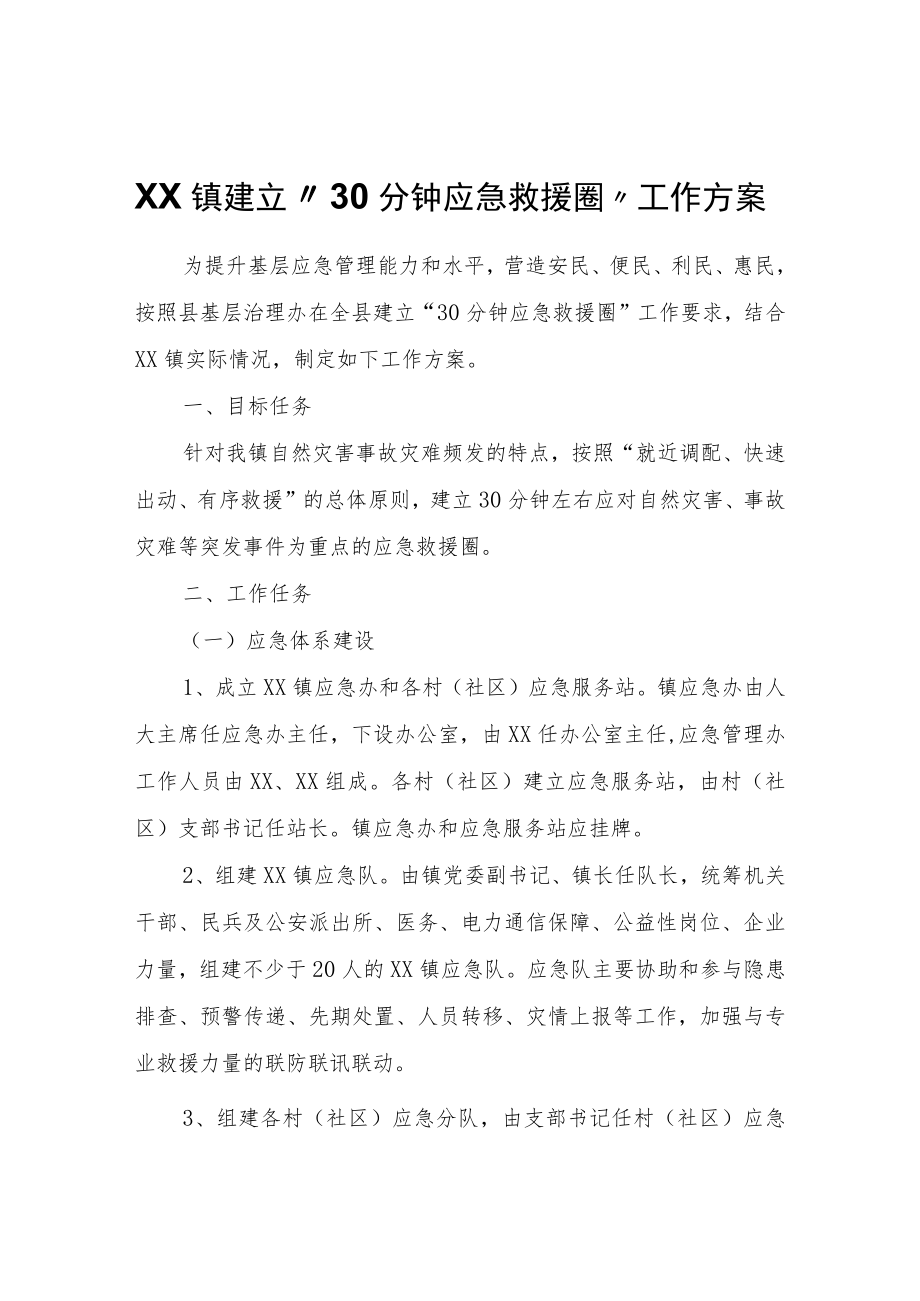 XX镇建立“30分钟应急救援圈”工作方案.docx_第1页