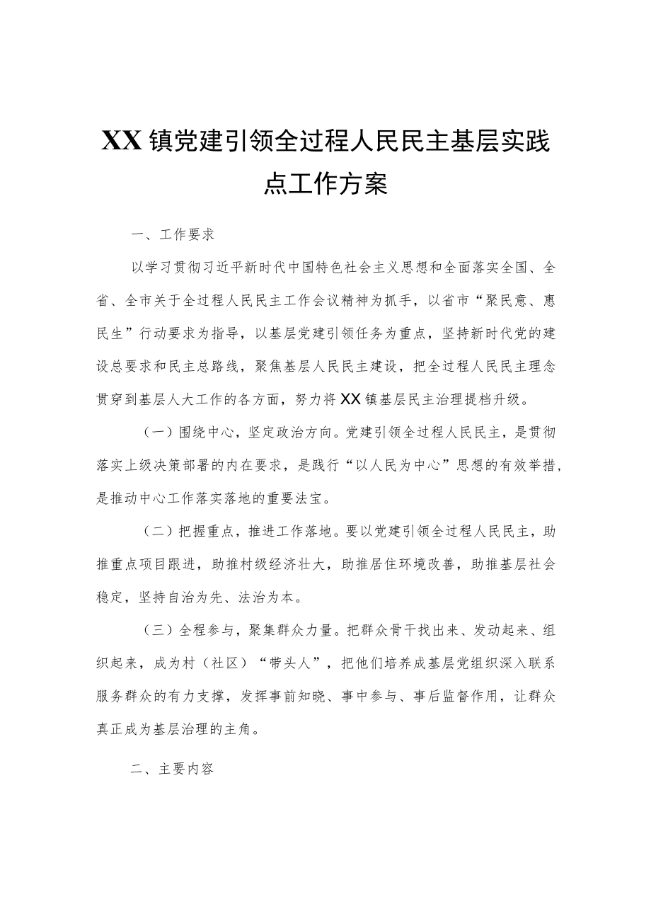 XX镇党建引领全过程人民民主基层实践点工作方案.docx_第1页