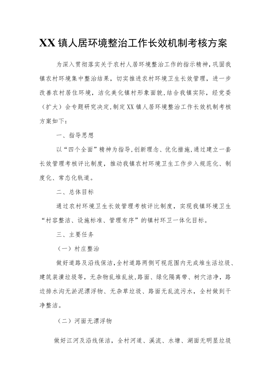 XX镇人居环境整治工作长效机制考核方案.docx_第1页