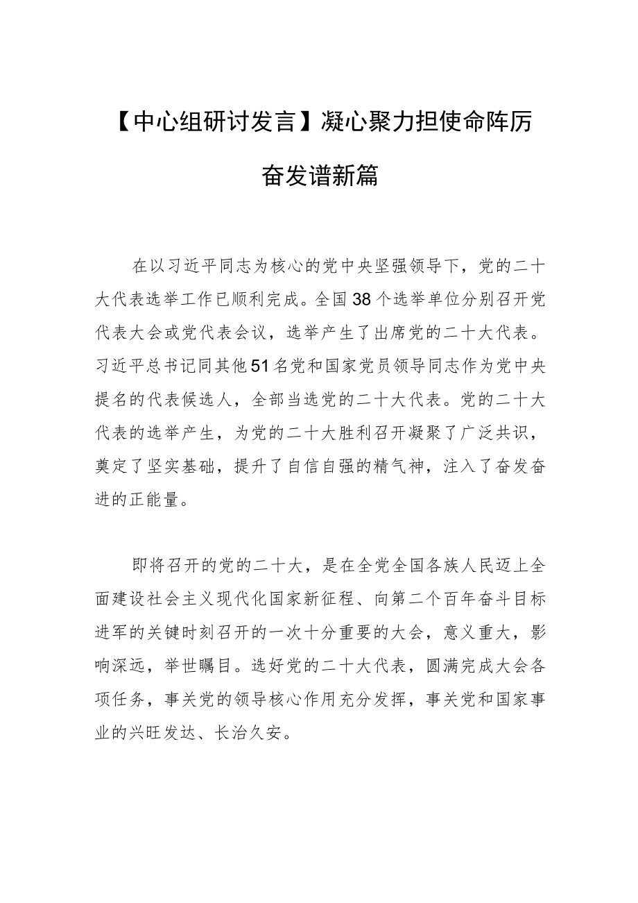 【中心组研讨发言】凝心聚力担使命 踔厉奋发谱新篇.docx_第1页