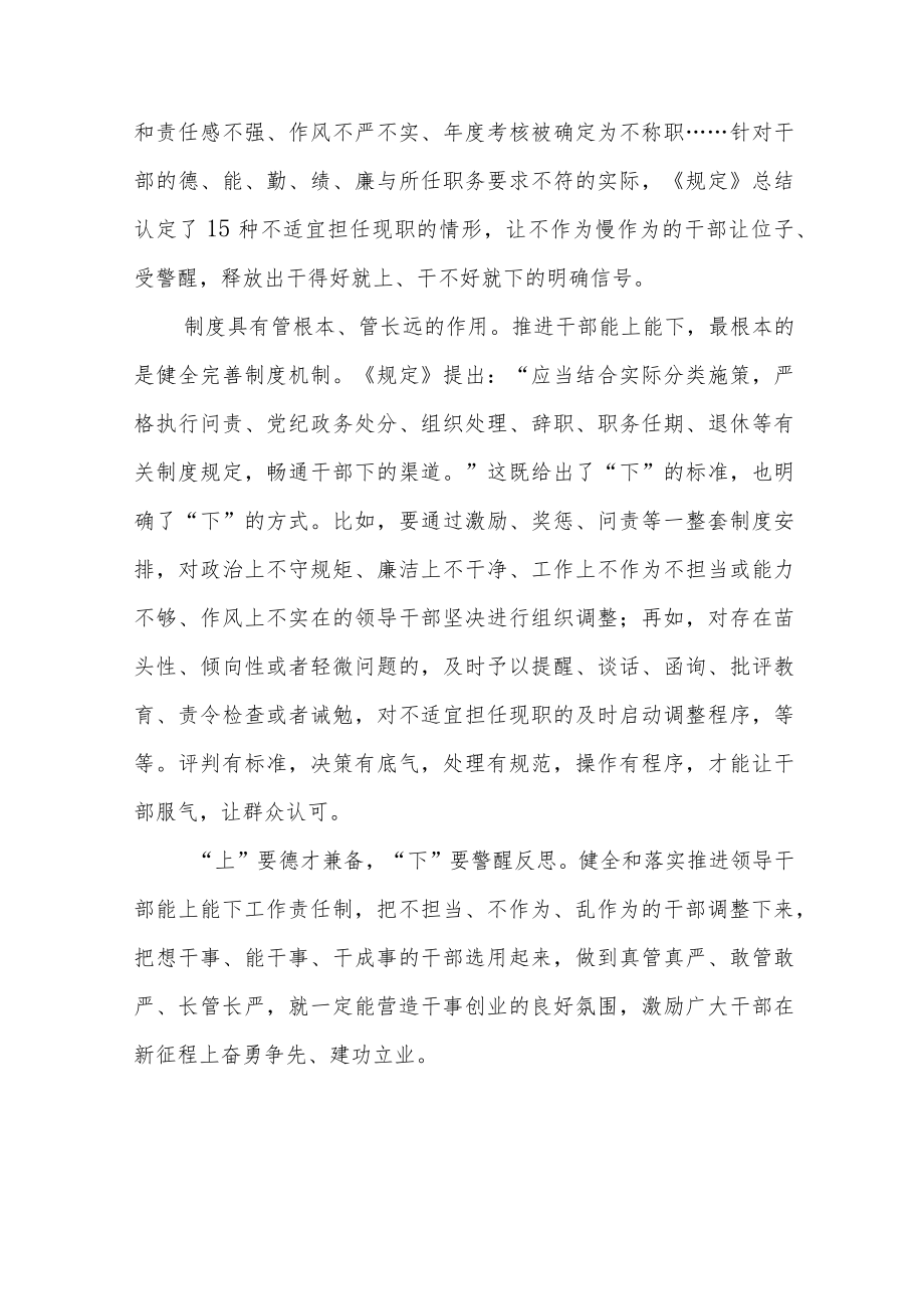 2022领导干部学习《推进领导干部能上能下规定》心得体会发言稿十篇.docx_第2页