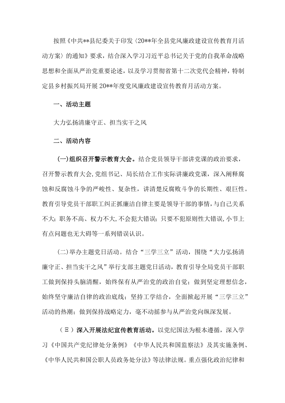 县乡村振兴局党风廉政建设宣传教育月活动方案.docx_第1页