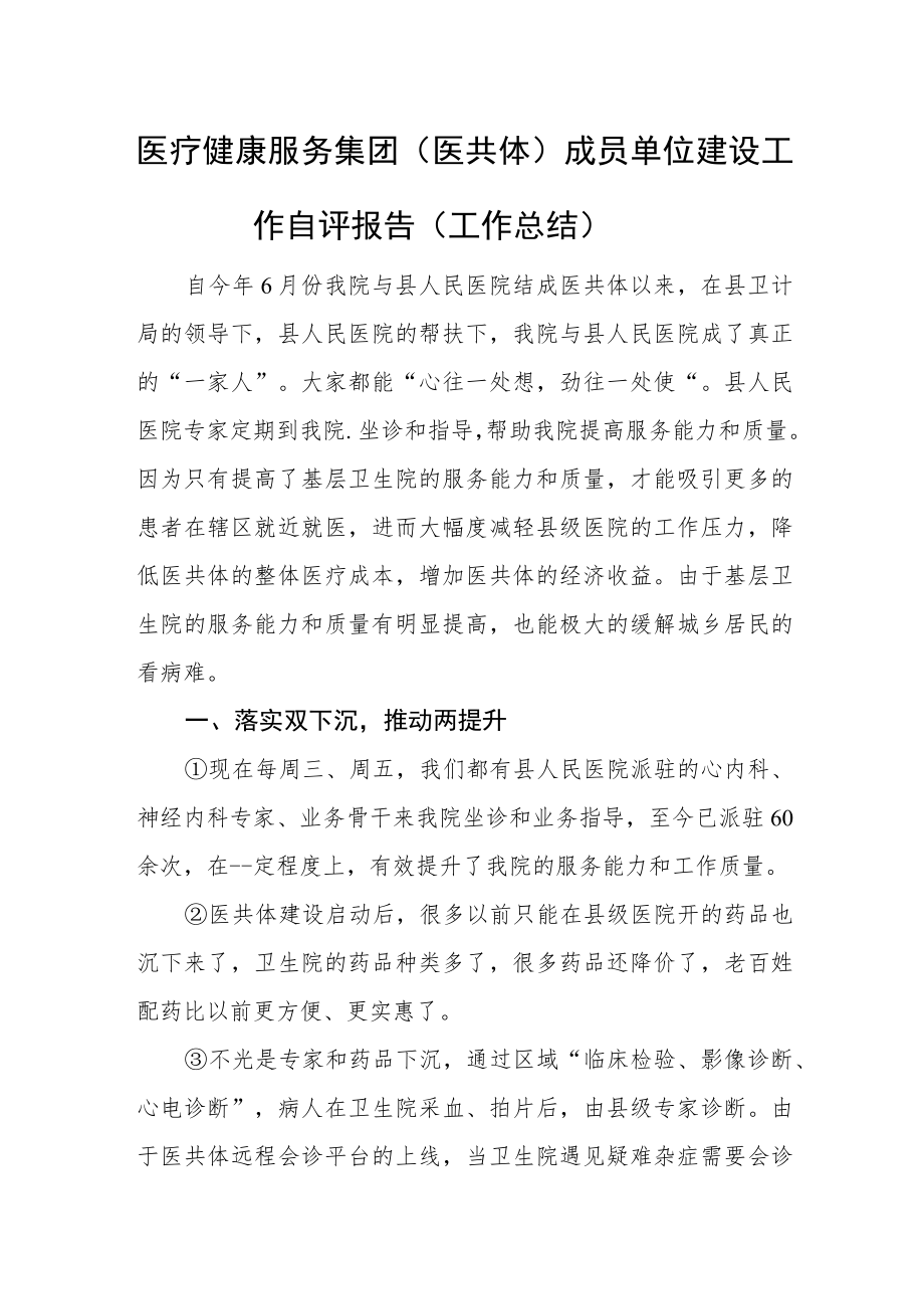 医疗健康服务集团（医共体）成员单位建设工作自评报告汇编3篇.docx_第1页