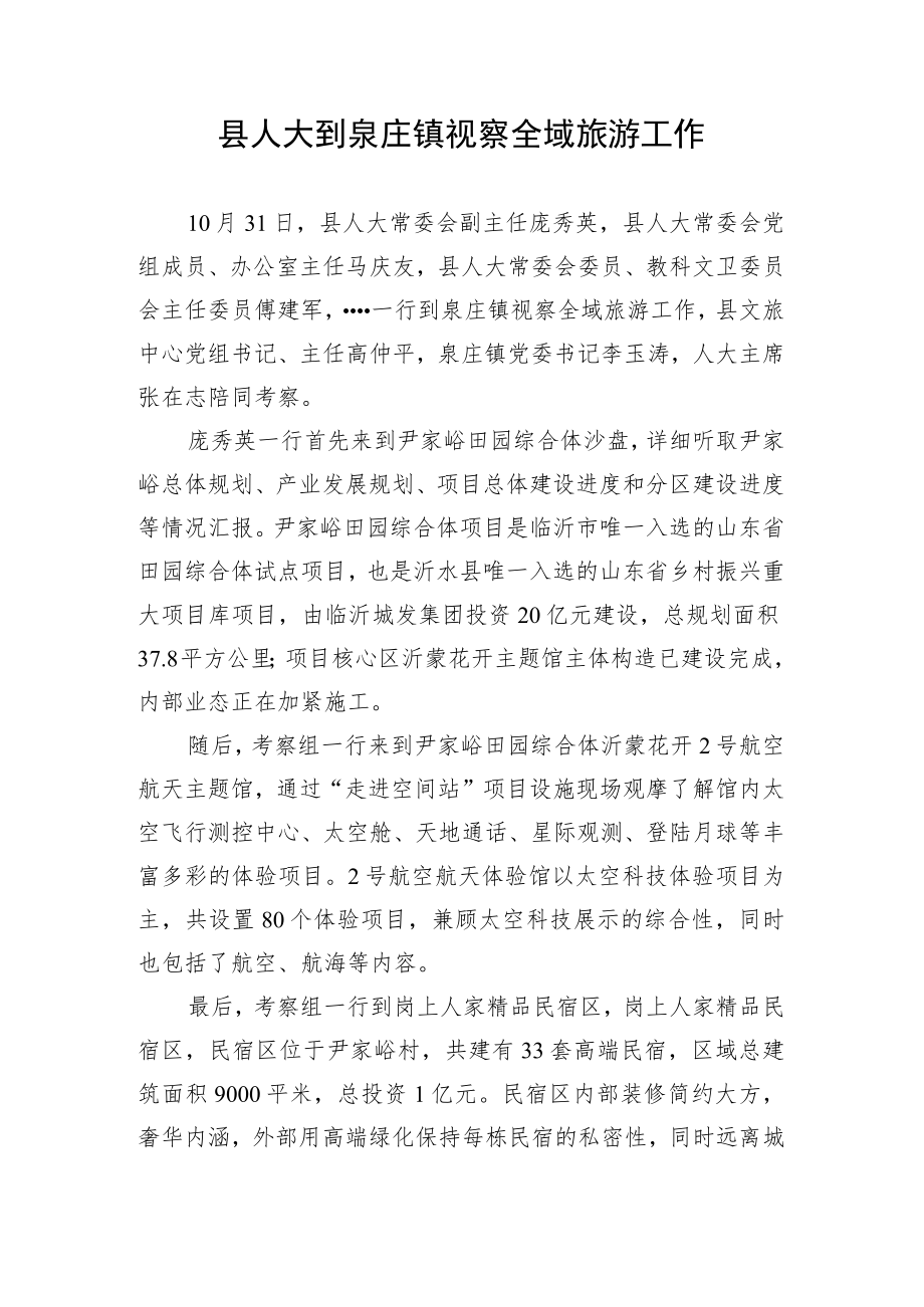 县人大到泉庄镇视察全域旅游工作.docx_第1页