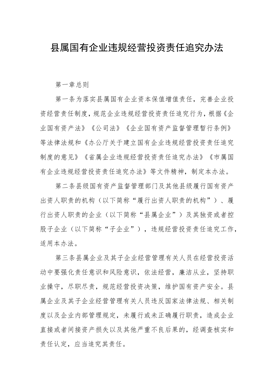 县属国有企业违规经营投资责任追究办法.docx_第1页