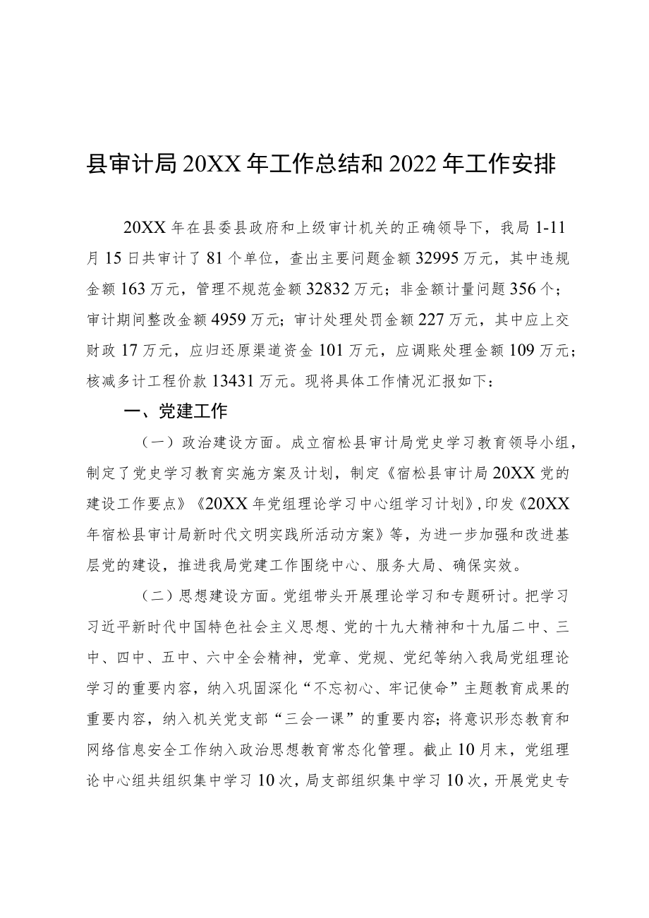 县审计局工作总结和2022工作安排.docx_第1页