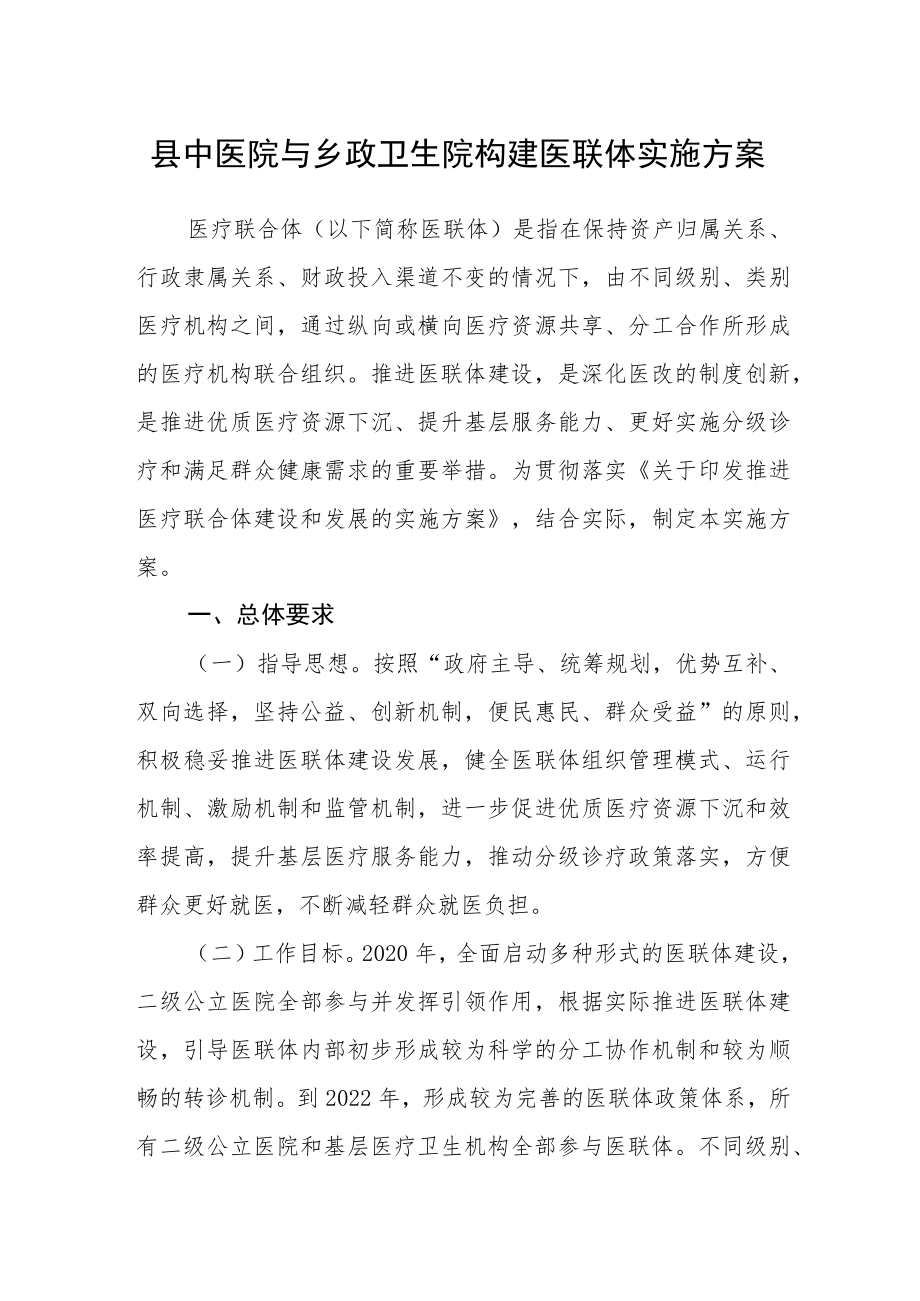 县中医院与乡政卫生院构建医联体实施方案.docx_第1页