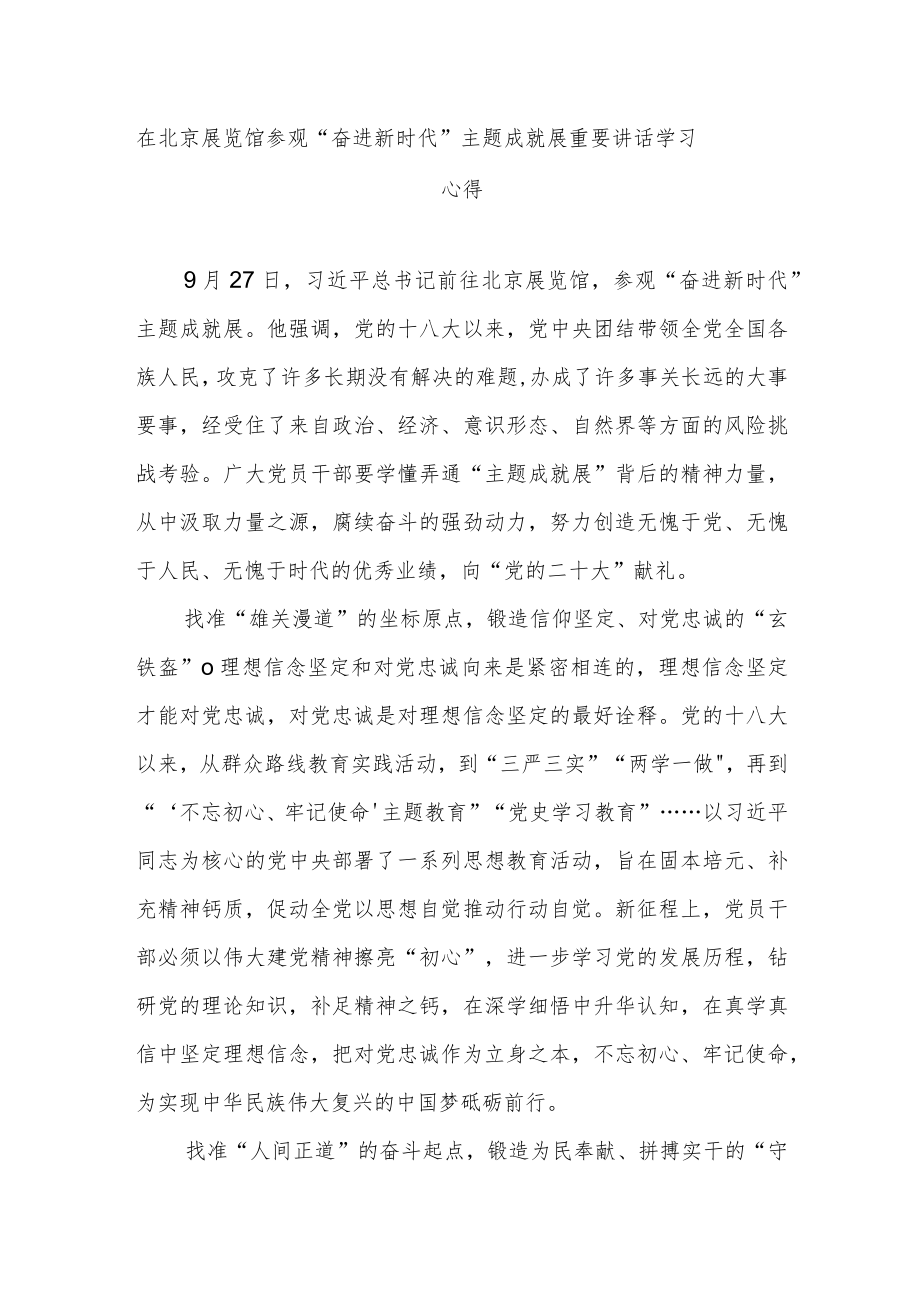 在北京展览馆参观“奋进新时代”主题成就展重要讲话学习心得3篇.docx_第1页