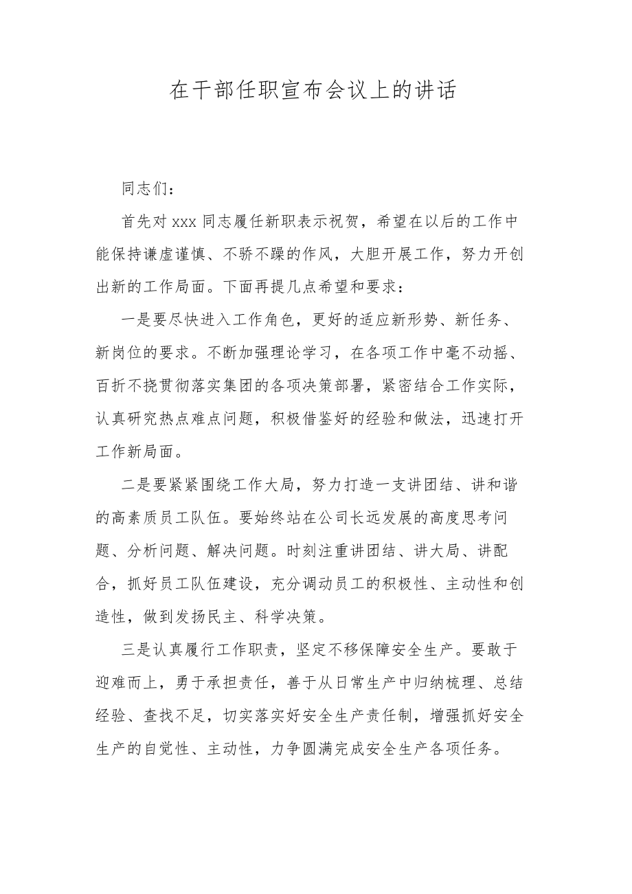 在干部任职宣布会议上的讲话.docx_第1页