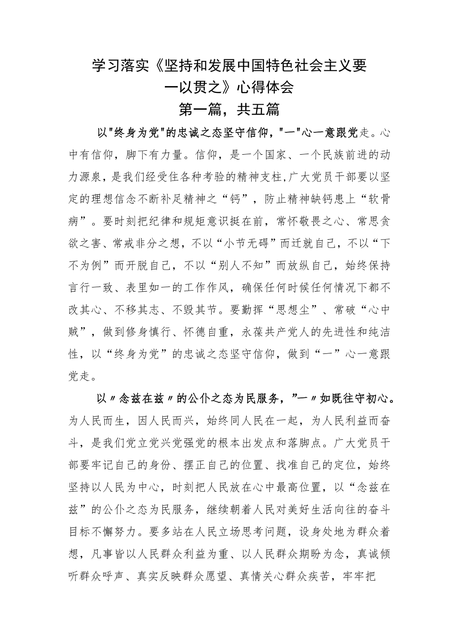 学习落实《坚持和发展中国特色社会主义要一以贯之》心得体会.docx_第1页