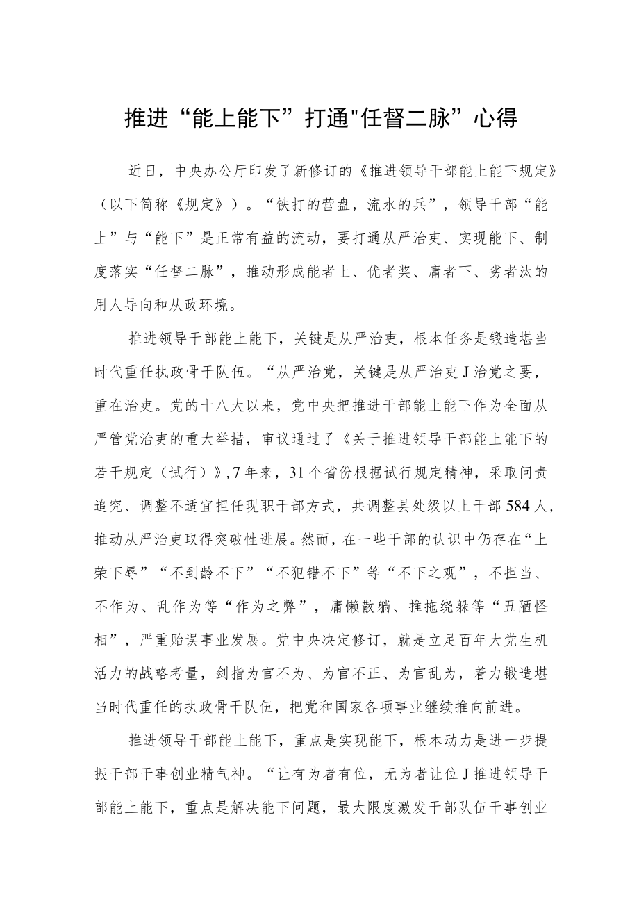 学习推进领导干部能上能下规定学习心得.docx_第1页