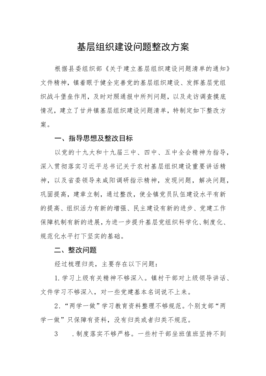 基层组织建设问题整改方案.docx_第1页