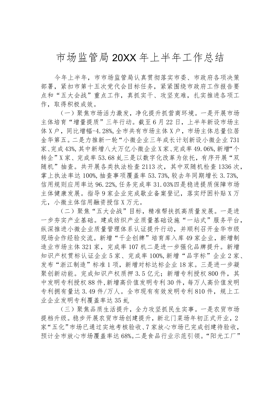 市场监管局2022年上半年工作总结.docx_第1页