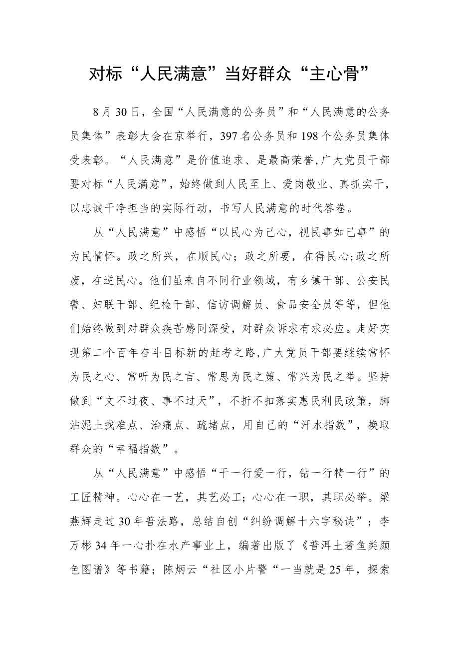 对标“人民满意”当好群众“主心骨”.docx_第1页