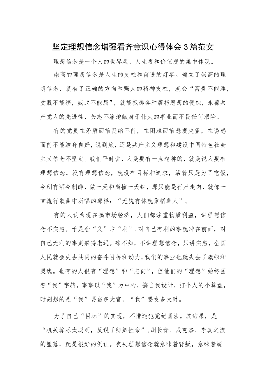 坚定理想信念增强看齐意识心得体会3篇范文.docx_第1页