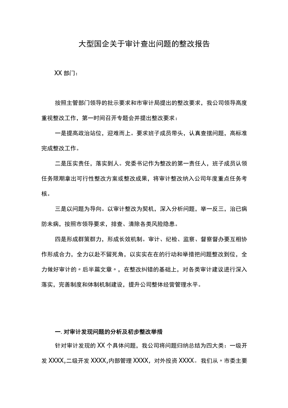 大型国企关于审计查出问题的整改报告.docx_第1页